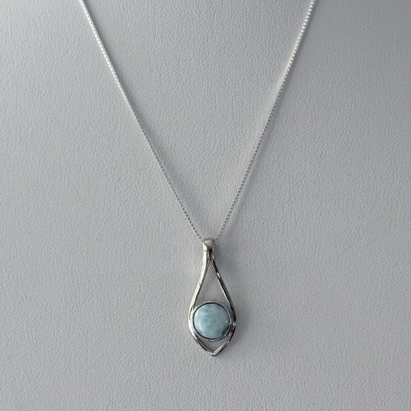 Blue Moon Under Jewelry - 925 Sterling Silver Natural Larimar Teardrop Necklace! NEW!